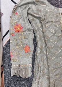 Elegant Grey Embroidered Sharara Suit