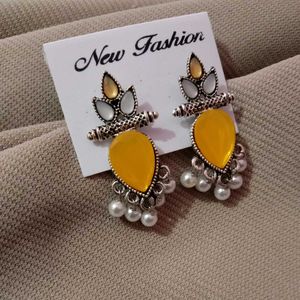Golden Bloom: Ethnic Leaf Earrings with Pearl