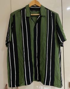 Mens Olive And Black Stripes Shirt