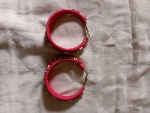 Pink Beaded Hoop Earrings