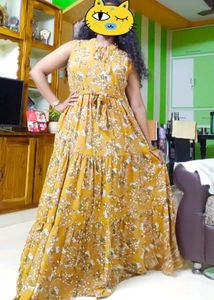 Tokyo Talkies Women Mustard Colour Frilled Gown