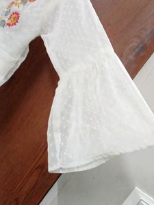 Floral Embroidered White Top