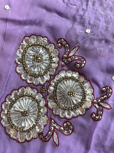 Embroidered Lavender Saree With Silver Work