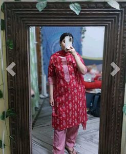 Red Kurti Pant Duppta Set