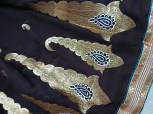 Brown &amp; Gold Embroidered Sari