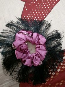 Purple And Creamy, Red Fringe Hair Scrunchies