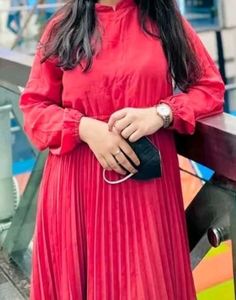 Pink Pleated Midi Dress