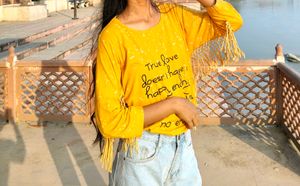 Stylish Mustard Graphic Print Top