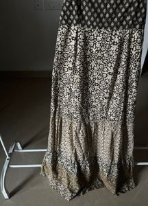 Brown&amp;Beige Printed Tiered Maxi Dress