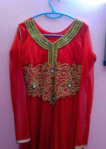 Red Anarkali gown with dupatta