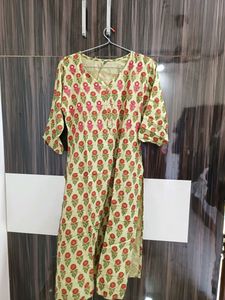 Green Colour Kurta Set With White Plazzo