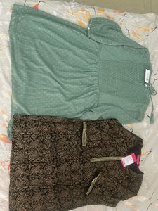 Black kurti and Green dress combo