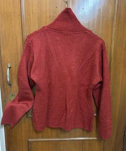 Rust Knitted Button-Down Cardigan