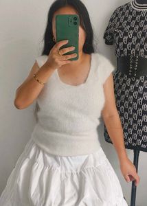 Fluffy White Sleeveless Top