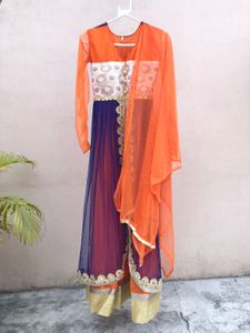Gorgeous Orange &amp; Blue Anarkali