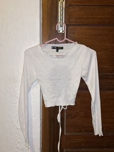 Ribbed Long Sleeve Open Back Crop Top