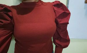 Maroon Puff Sleeve Top