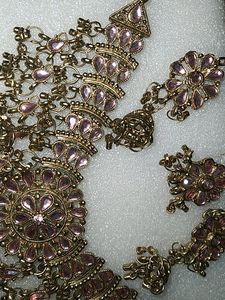 Pink Stone Gold Plated Choker Necklace Set