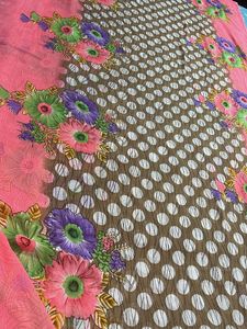 Pink Floral Polka Dot Saree