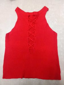 Red Lace-Up Tank Top