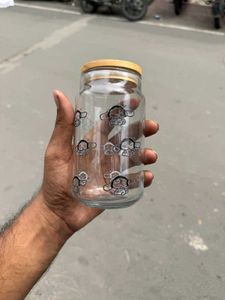 Cute Bunny Glass Bottle – With Straw, Lid
