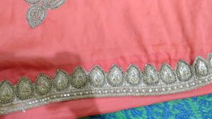 Peach And Off White Embellished Saree