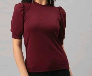 Burgundy Blouse with Puff Sleeves