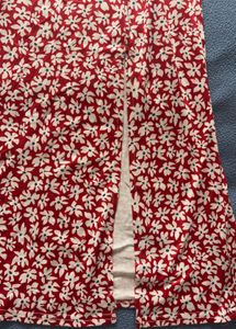 Crimson Bloom Slit Skirt