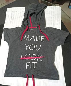 Grey Crop Top Hoodie For Women