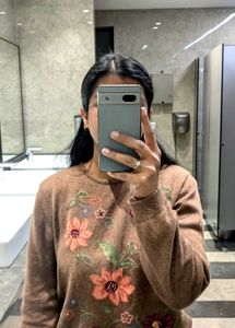 Floral Embroidered Brown Sweater