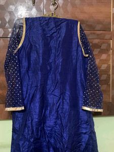 Elegant Blue &amp; Gold Embroidered Dress