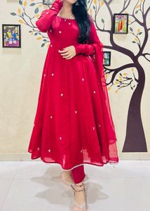 Red Anarkali Set
