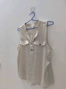 Combo Of Two Beige Satin Sleevless Tops