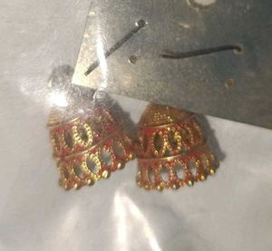 Stunning Gold &amp; Red Ethnic Drop Earrings