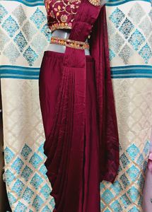 Beautiful Wine NEW Jacket  Ready To Wear Saree