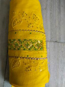Yellow Cotton Kadai Suit Set