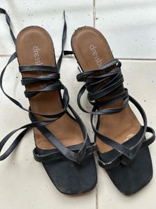 Tie Up Black Heels