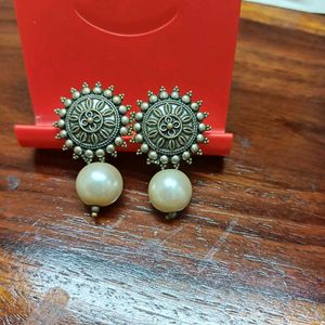 Oxidized German Silver Pearl Earrings