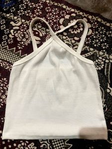White Ribbed Halter Tank Top