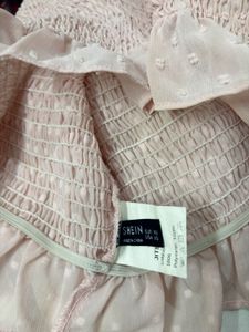SHEIN Swiss Dot Ruffle Hem Shirred Top