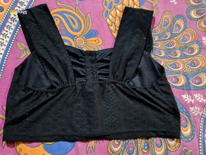 Black Button-Front Crop Top