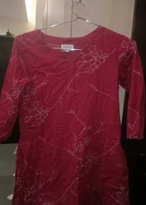 Red Floral Embroidered Kurta