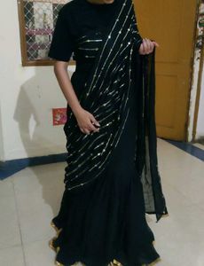 New Black Fishcut Designer Lehenga With Saree Styl