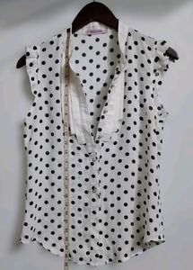 Mogin White &amp; Black Polka Dot Print Top (Women)