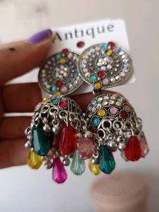 Antique Style Colorful Jhumka Earrings