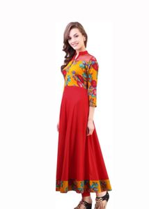 Ankle length Vibrant Floral &amp; Crimson Panel