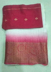 Safari pink Silk saree with blouse Piece