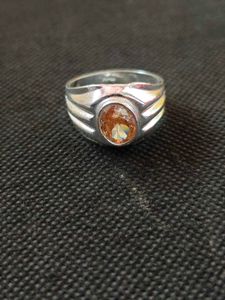 Pure Silver Ring in Orange Zircon.