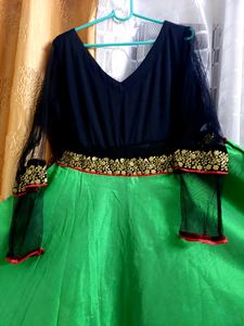 Layered Green And Black Dress/Kurti