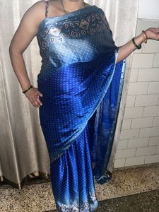 Satin Elegant Blue Polka Dot Saree